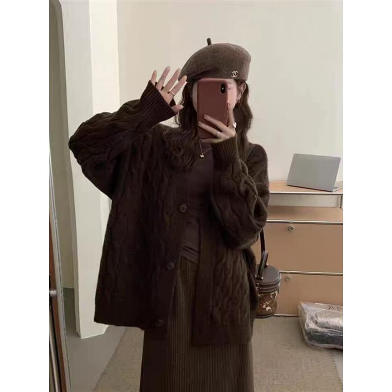 YYFS Women's Fashion Casual Fall Winter Solid Color Print Long Sleeve V-Neck Sweaters