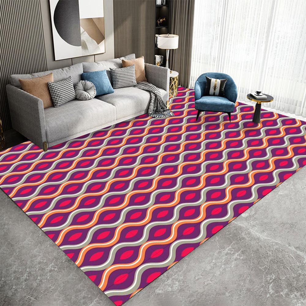 Alfombra Geométrica Retro Wave Varios Estilos Con Patrones Abstractos de Triángulos de Líneas Onduladas Coloridas Alfombra Antideslizante para Decoración de Sala de Estar