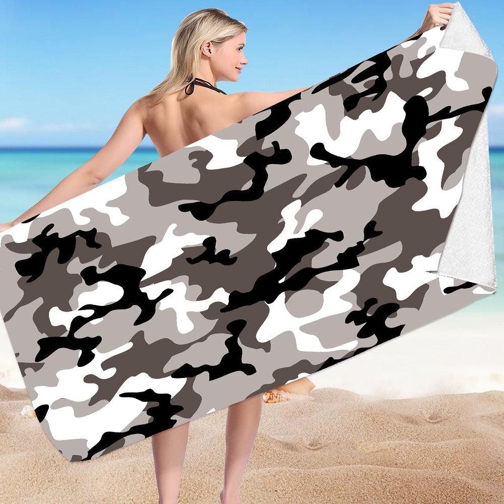 Gestreifter Camouflage Digitaldruck Polyester Superfeine Faser Doppelseitiger Fleece Strandurlaub Badetuch, Strandtuch