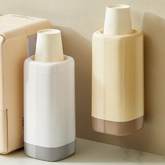 Wall Mount Paper Cup Holder No Drill Disposable Cup Dispenser Home Office Kitchen Dining Room Countertop Pull Type Plastic Cup Organizer Rack