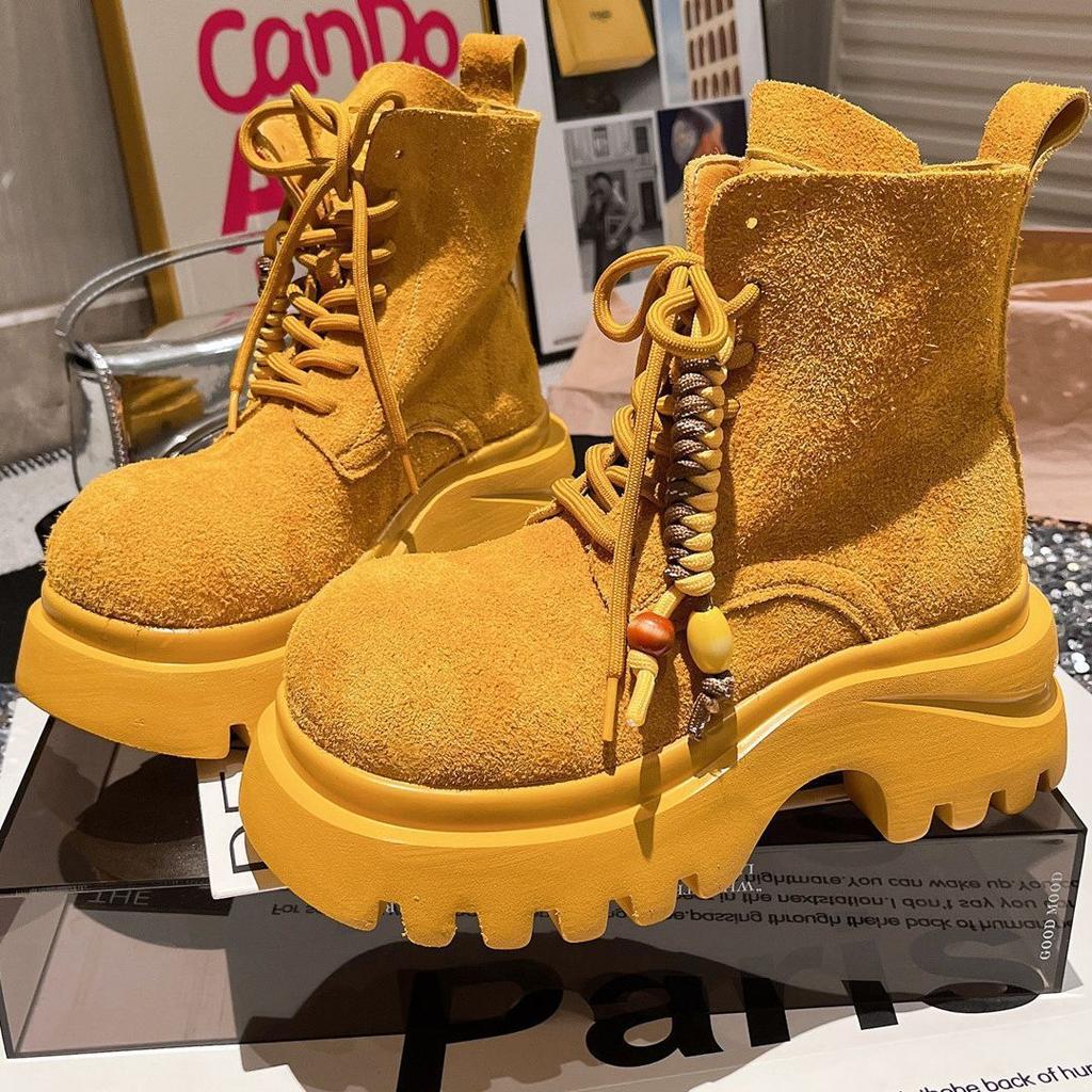 Martin boots matte lace-up fringed retro big head locomotive boots super foreign style short boots Spice girl style small women's shoes