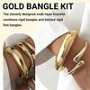 Set of 3 Chunky Gold Bangles for Women 14K Gold Plated Trendy Wide Open Bangle with Hinge Delicate Minimalist Jewellery Gifts