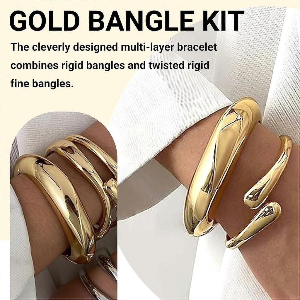 Set of 3 Chunky Gold Bangles for Women 14K Gold Plated Trendy Wide Open Bangle with Hinge Delicate Minimalist Jewellery Gifts