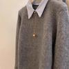 Fake Two Shirts Sweater Collar, Lazy Autumn and Winter Base Gray Knit Sweater Top Knitted