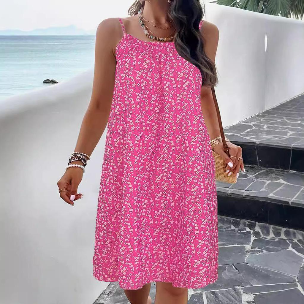 Women's Summer Dress Sleeveless Suspender Floral Dress