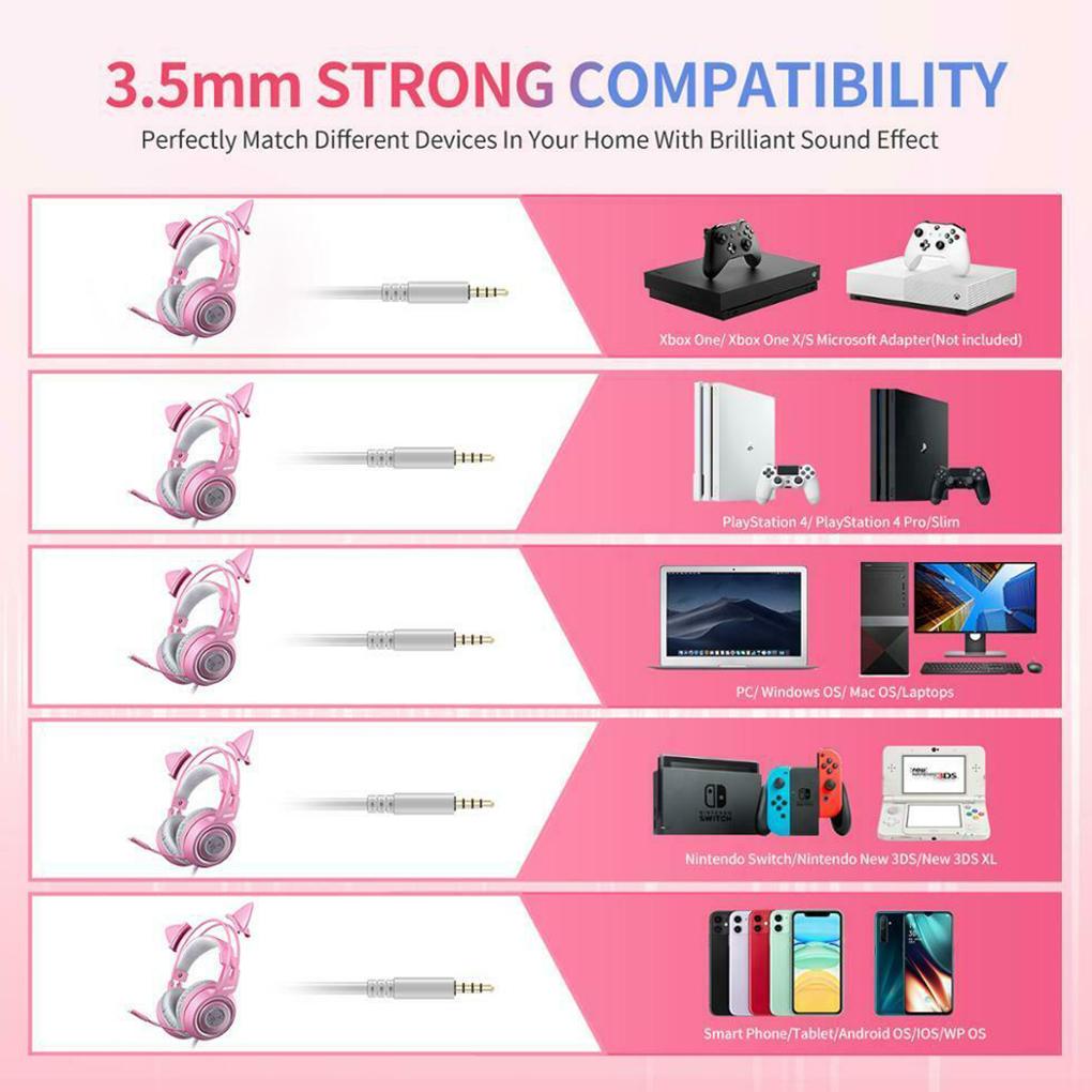 Wired Headset Gamer Pink Cat Ear Headset Cute Phone PC With Microphone 3\.5mm Gaming Phone Overear Gamer G951s Pink