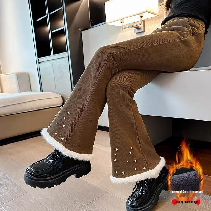 Girls' Micro-Flared Black Pants - Stylish & Warm for Autumn/Winter 2025