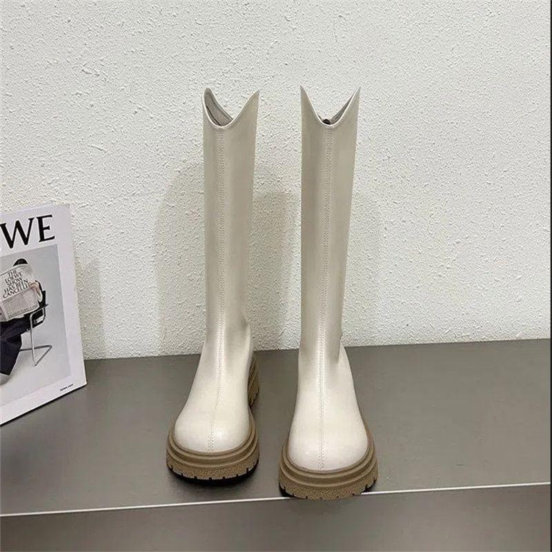 Brown thick-soled small medium tube long boots 2025 autumn and winter women's shoes new tall tube long tube foreign style knight boots