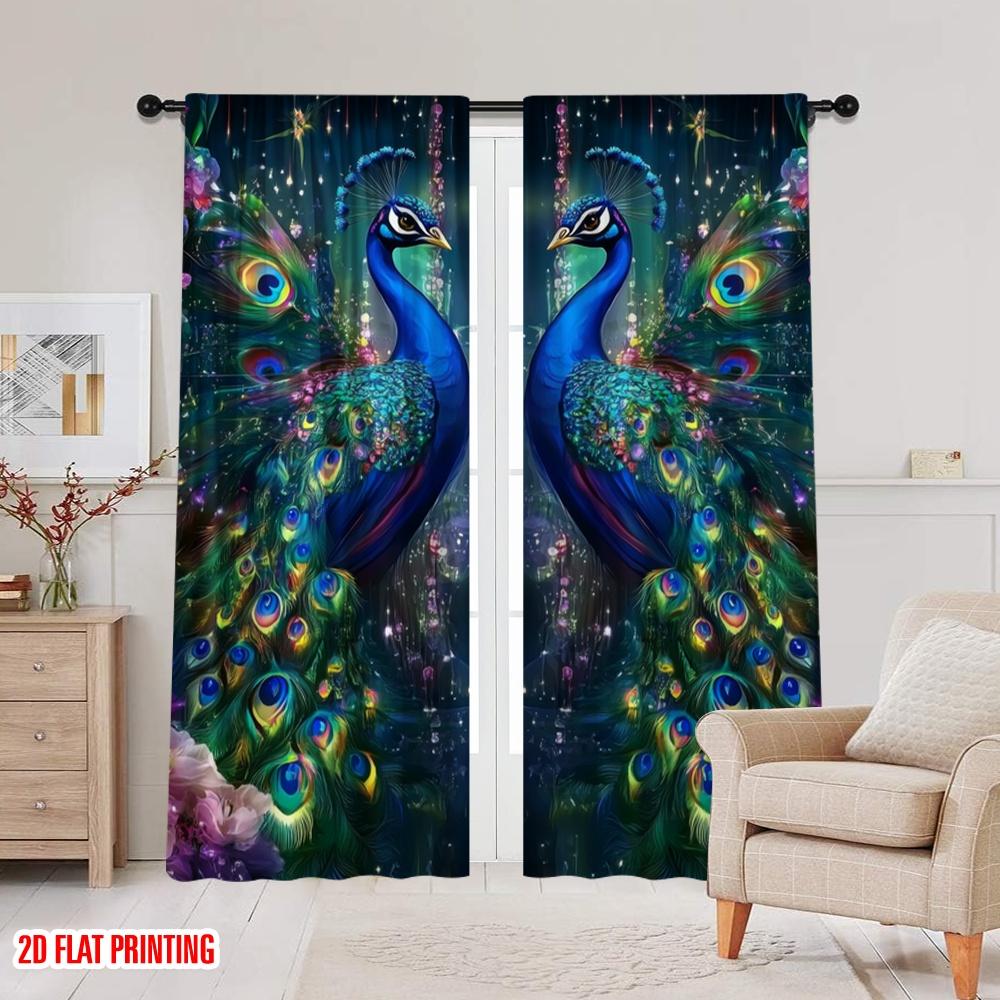 2pcs,2D Plane Printing Minimalist Curtains Mystic Peacocks Polyester Woven (without Rod) Art Deco Festive Ldeal for Living Room