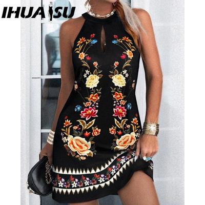 Summer Sleeveless Halter Print Dress for Women