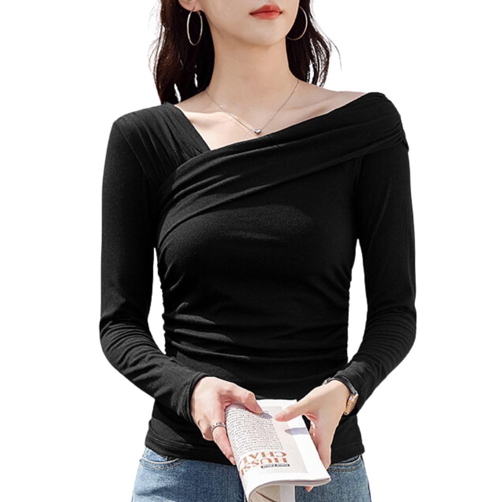 

Худи женское с длинным рукавом, круглым вырезом, длинное, классическое осеннее [wolass], футболка, вырез, вискоза, Т, грация, стрейч, однотонное, вырез, облегающее, женский топ, сезон,