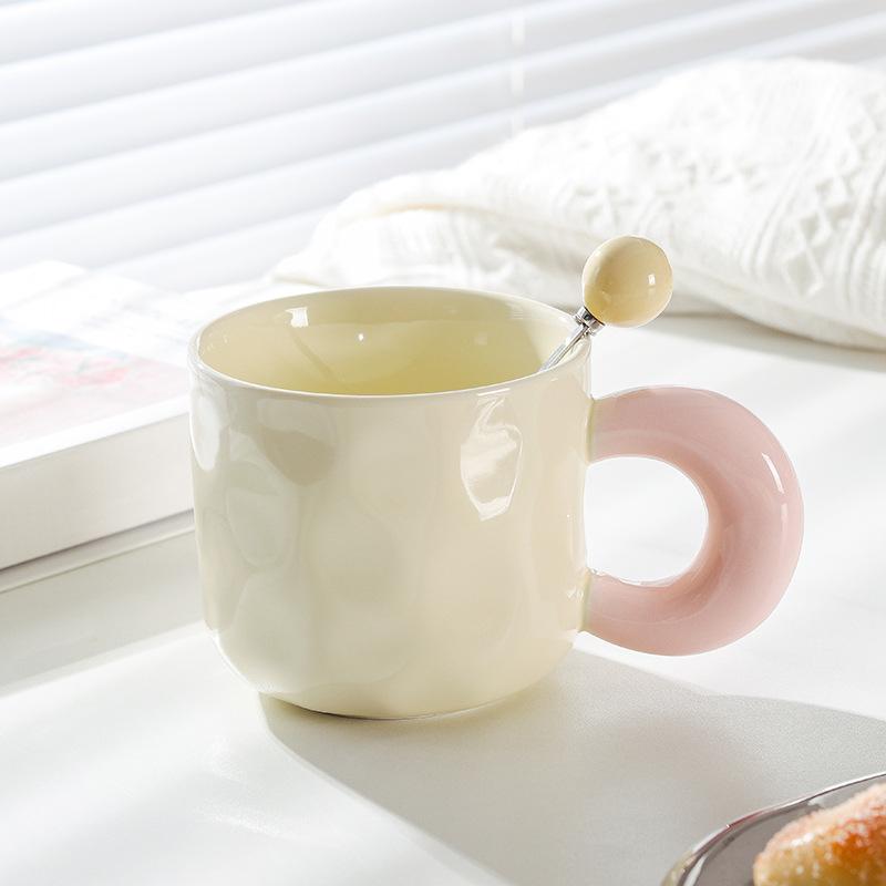 Hrnek Milk Fufu s víčkem a lžičkou, roztomilý dívčí, keramický hrnek na kávu s vysokým uchem, pro páry, do kanceláře, ke snídani