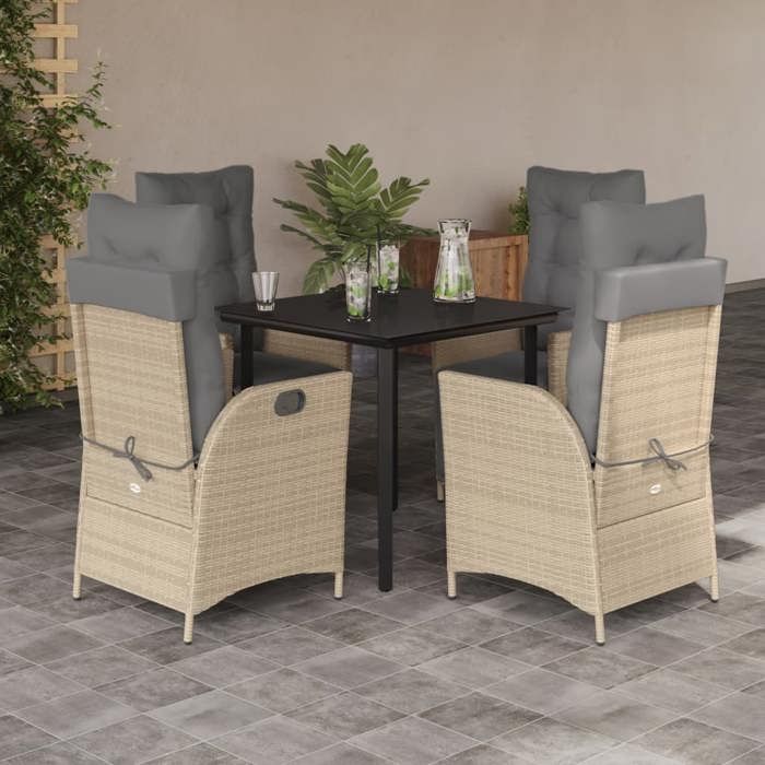VidaXL Garden Dining Set with Cushions 5 Pcs, Table and Chairs with Adjustable Backrest and Footrest, Furniture 3213456