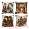 4pcs Christmas Nutcracker Pillow Covers Set Polyester Double Sided 2D Flat Printed Cushion Cover Non Embroidery Traditional Xmas Pattern 15.75/17.72/1