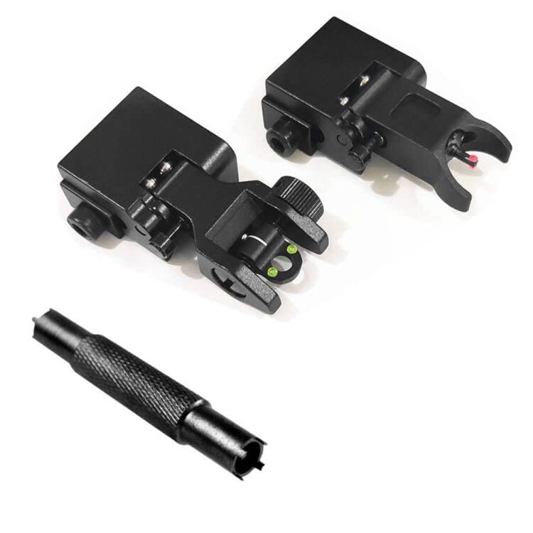 HWZ Tactical Low Fiber Optic Iron Combat Folding Fiber Optic Front and Rear Sight Set with Aiming Set Adjustment Tool (Black)