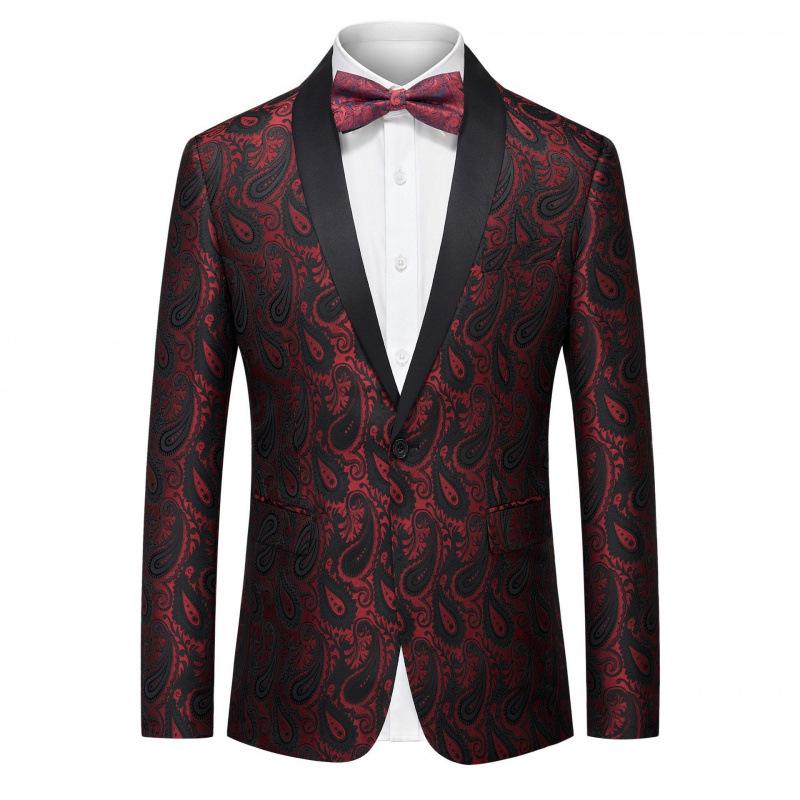 Men's Slim-Fit Jacquard Blazer: Stylish Single-Breasted Formal Wear for Stage Performances, Weddings, and Banquets