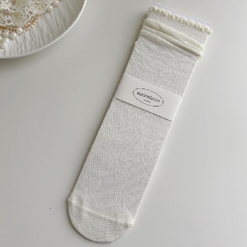 Pink Socks Women Spring and Summer Hollow Thin Breathable Women Socks Ballet Style Floral Print Polka Dot Medium Tube Socks Gift