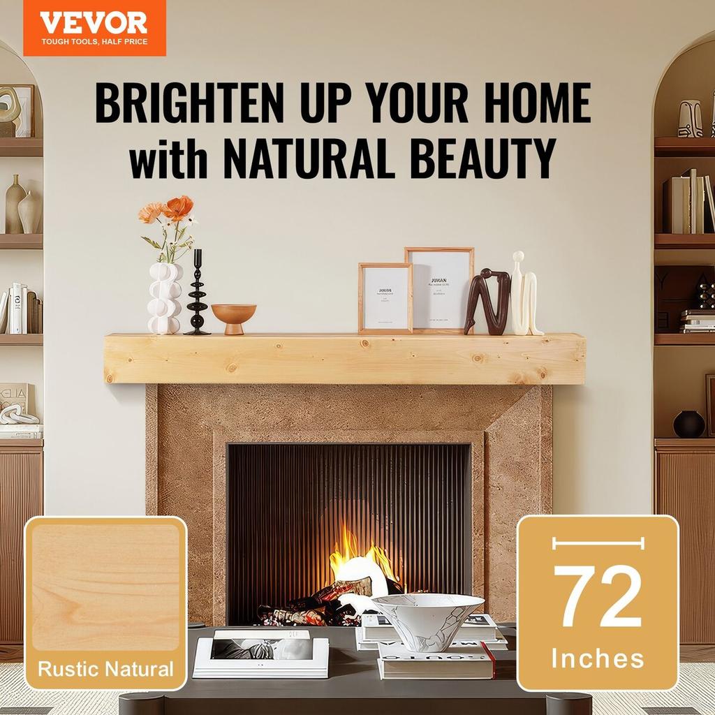 Fireplace Mantel Wood Shelf Floating Rustic Fireplace Mantel 72" Natural