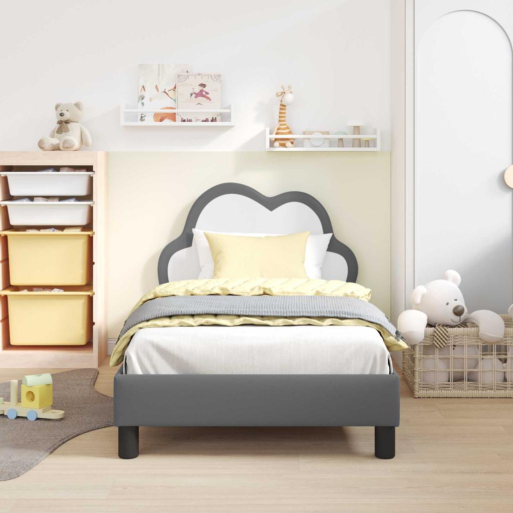 Kids Bed Frame with Headboard Light Grey 80 x 160 cm PU