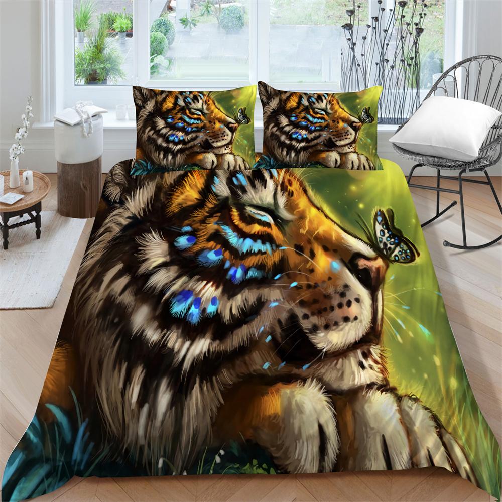 Bettwäsche Set 3D Tier Tiger Druck Bettdecke Sets Kinder Kind Schlafzimmer Dekor Polyester Hause Bettwäsche Kissenbezug