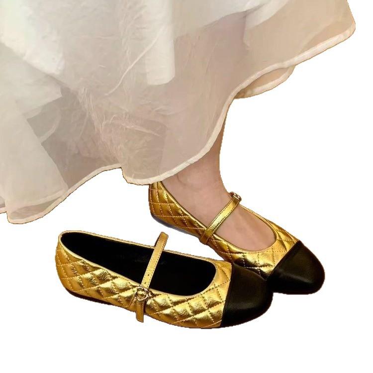 Flat-Bottomed Small Fragrant Style Color Matching Diamond Single Shoes Women'S Spring French Commuter Shoes One-Word Buckle Mary Jane Shoes