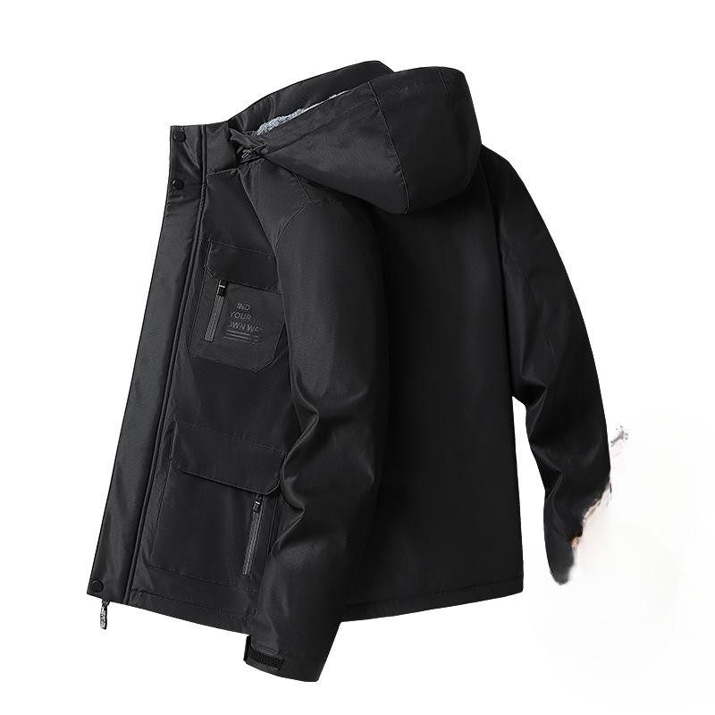 Inverno Algodão-acolchoado Masculino Fleece e Algodão Espessado Algodão-acolchoado Quente Removível Chapéu Grande Tamanho Jaqueta Masculina de Meia-idade