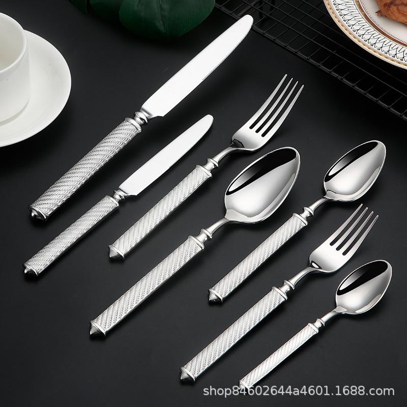 2024 New 304 Stainless Steel Western Tableware Knives, Forks, Spoons, Round Hemp Rope Creative Handle Hotel Restaurant