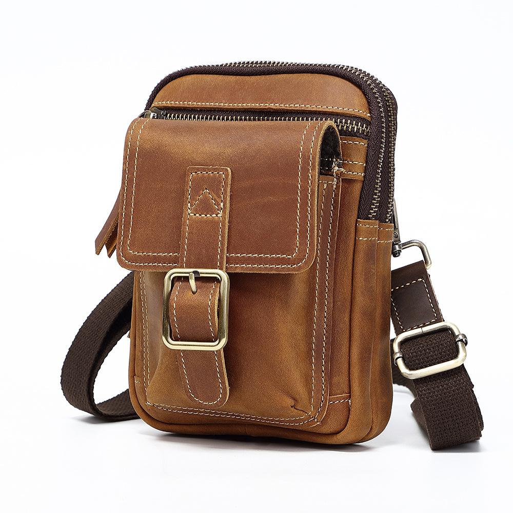 

Head Layer Cowhide Men s Phone Bag, Multifunctional Real Leather Bag, Single Shoulder Crossbody, Wearing Belt, Real Leather Waist Bag коричневый