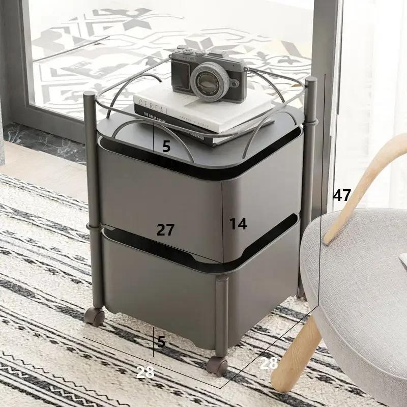 Living Room Multifunction Rotatable Kitchen Cart Storage Shelf Side Table Storage Rack Trolley Rolling Storage Cart with Drawers