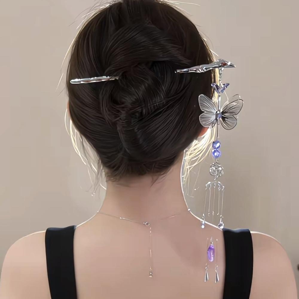 Flower Butterfly Hair Stick Tassel Hanfu Hairpin Exquisite Ancient Style Hair Fork  Ladies