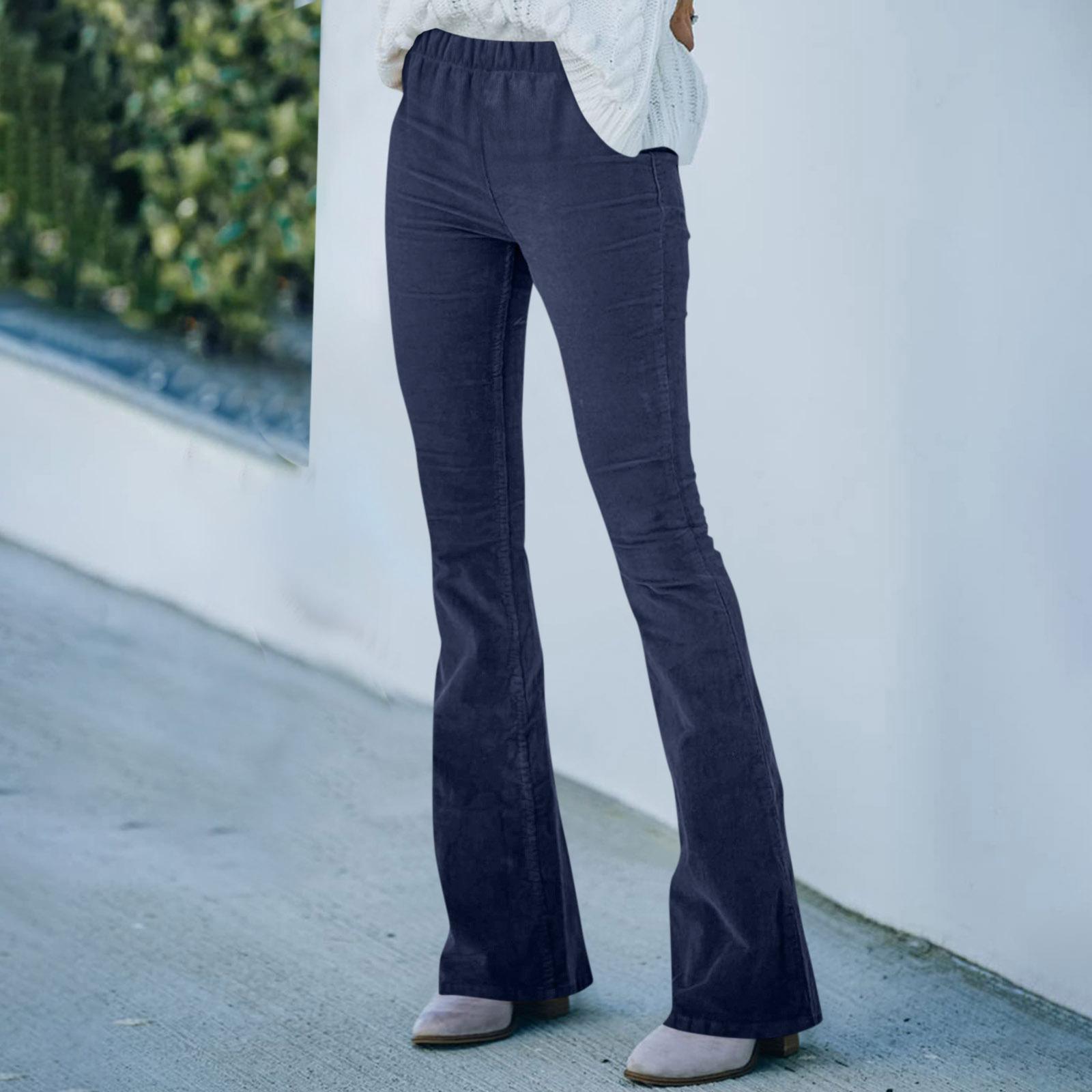 

Women s High Waisted Slim-fit Slightly Flared Trousers With A Casual Elastic Waistband M Темно-синій