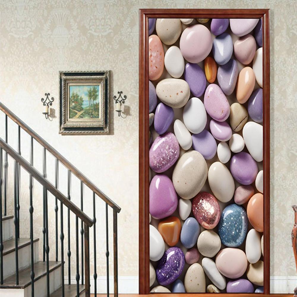 1 Stück Kieselsteinlandschaft Veranda Vinyl Türsticker für Schlafzimmer Heimdeko Selbstklebend Abnehmbares Wandtattoo Türrenovierung Wasserdichtes Poster