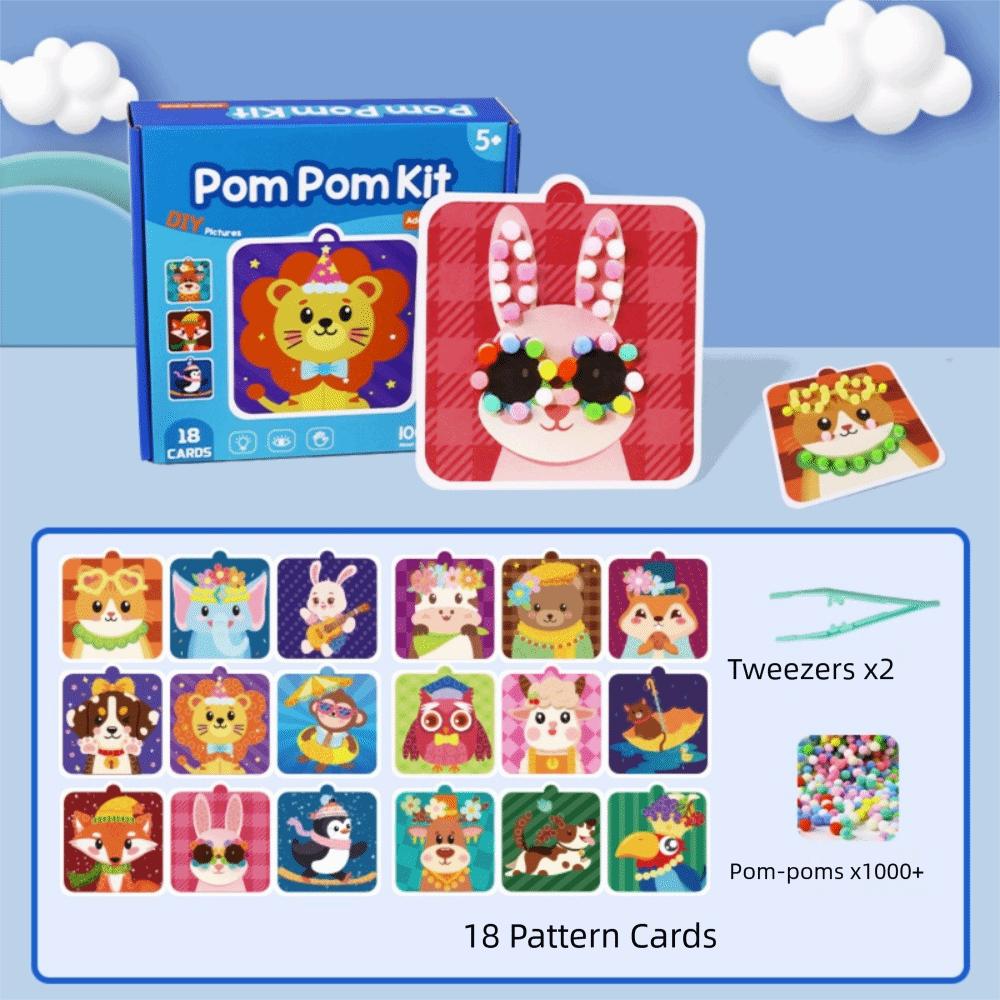 Hairball Children's Sticker Book Educational Pompom Crafts Toy Animal Pompom Art Kit  Kids Activity