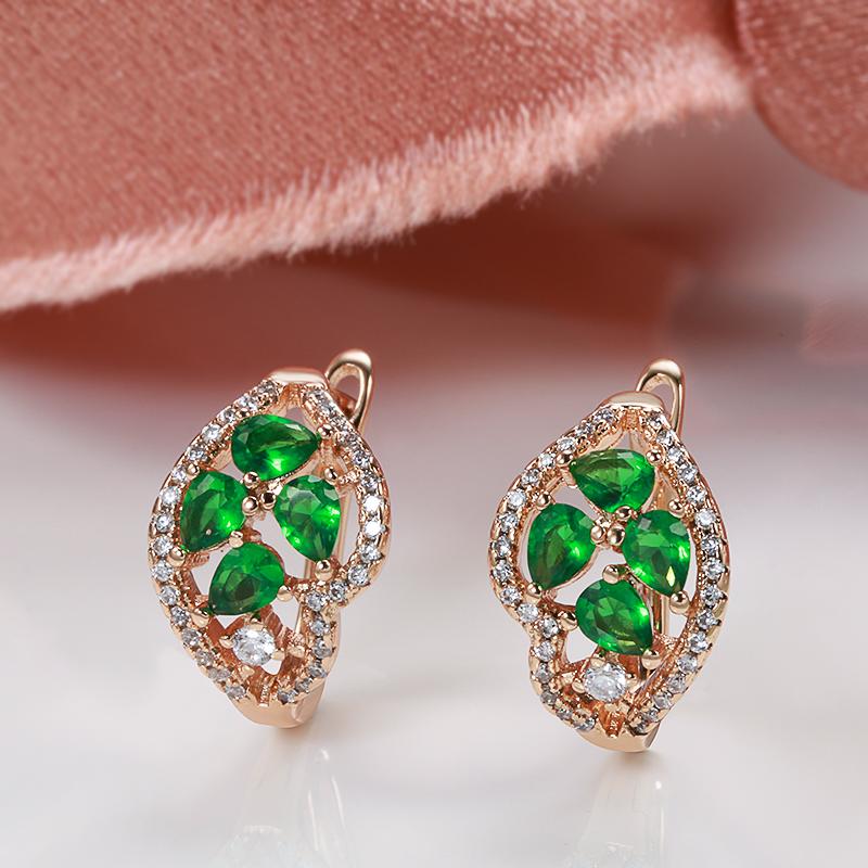New  Rose Gold Earrings Fashion Jewelry  Green Natural Zircon Stud Earring For Women Ethnic Bridal Wedding Jewelry