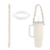 Water cup strap hand-knitted cotton rope flower design silicone straw holder portable carry tumbler cute (beige)