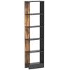 Modern Space-Saving 5-Shelf Bookcase in Wood 45x21x170 cm, Brown and Black