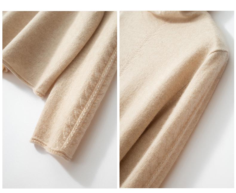 Women's High Neck Cashmere Sweater - Stylish Wheat Ear Knit for Autumn/Winter.