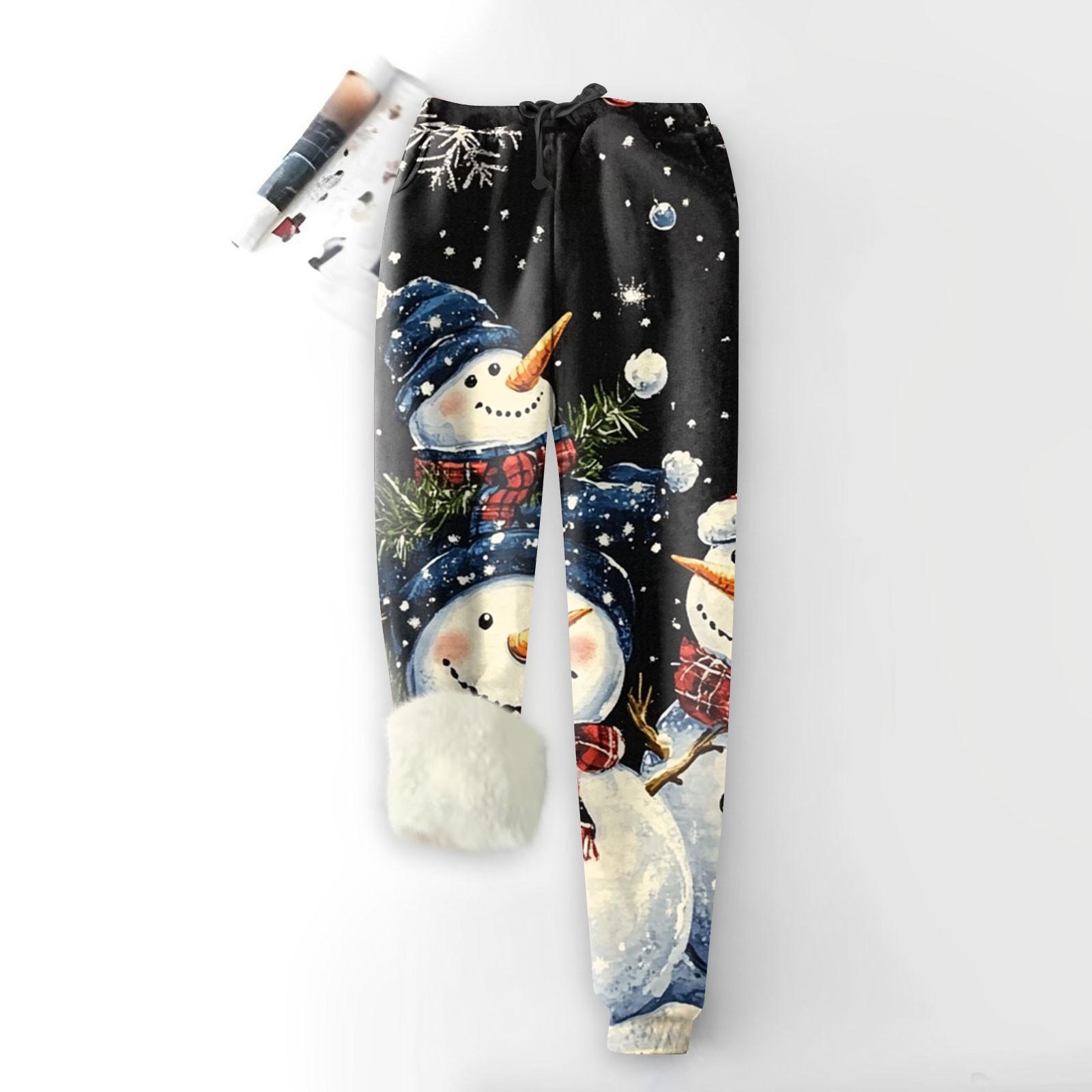 

Женские модные рождественские спортивные свободные утолщенные теплые флисовые брюки с принтом XXXL чёрный