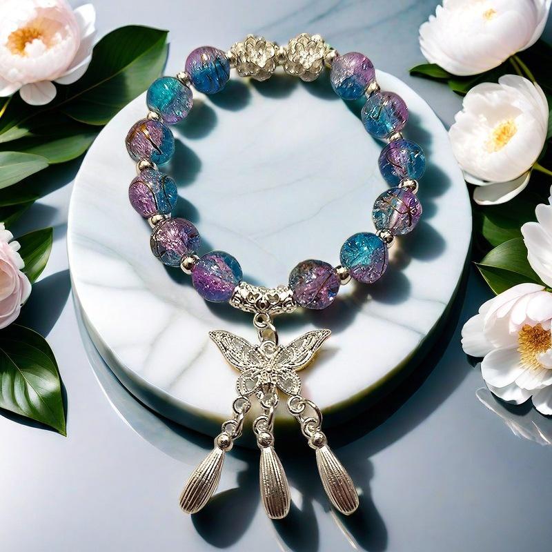 Super Fairy Forest Gradient Glass Bracelet - Chic Chinese Style Gift for Women and Best Friends, Lightweight Luxury Accessory