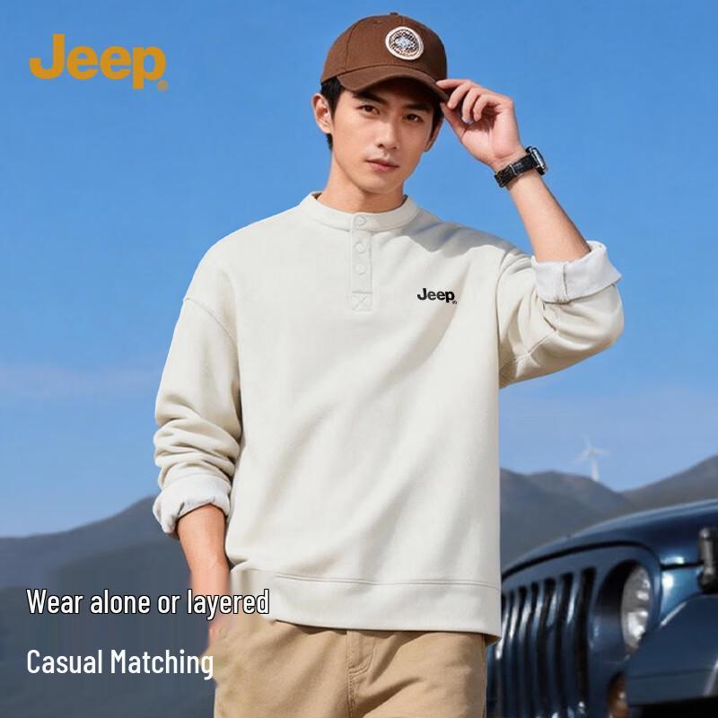 

Jeep Мужской свитшот с длинным рукавом свободного кроя с вырезом хенли 2XL