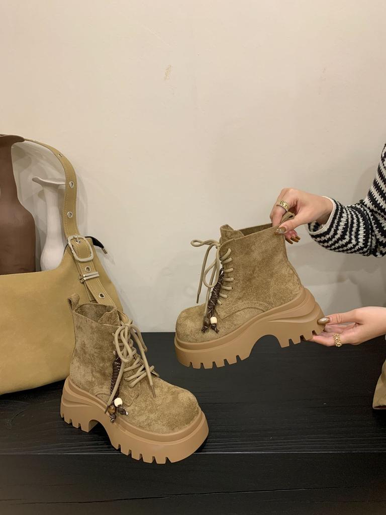 Thick-soled Temperament Martin Boots Women's 2025 New Autumn British Style Lace-up Short Boots Small Height-increasing Boots