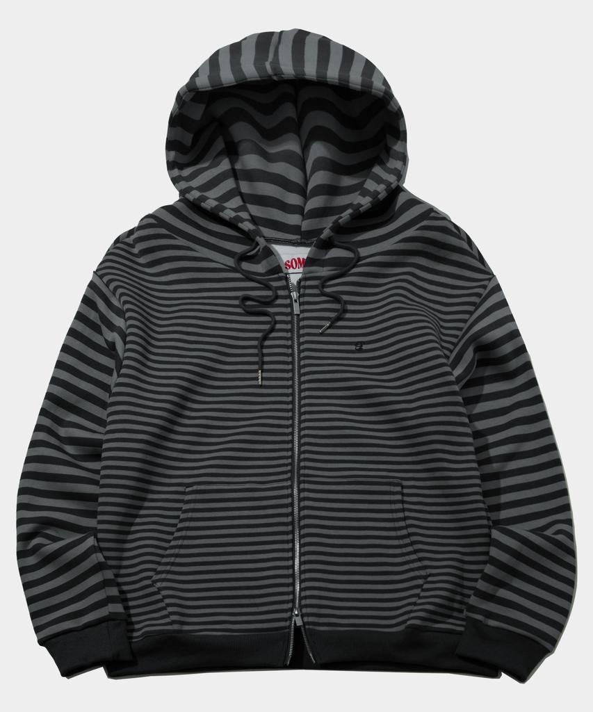 Some Place Two-Tone Stripe Embroidered Print Hooded Zip-Up Jacket _ 3 Colors
