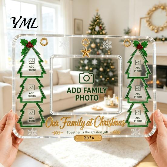 Transparent Photo Holders Acrylic Christmas Picture Frame, Clear Family Gift for Parents Anniversary Birthday Gifts Mom Dad Grandparents Ornaments