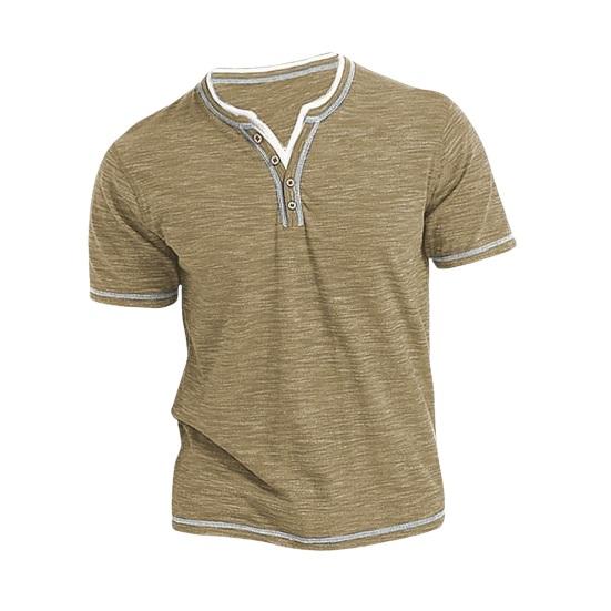 

Мужской летний топ с пуговицами, V-образным вырезом, короткими рукавами, мягкий дышащий, контрастного цвета, в полоску, повседневный пуловер средней длины M хаки