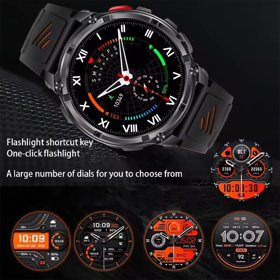 2026 New 1100mAh Battery Smart Watch GPS Path 5ATM Waterproof Sports Run Tracker Outdoors Compass Military Smartwatch