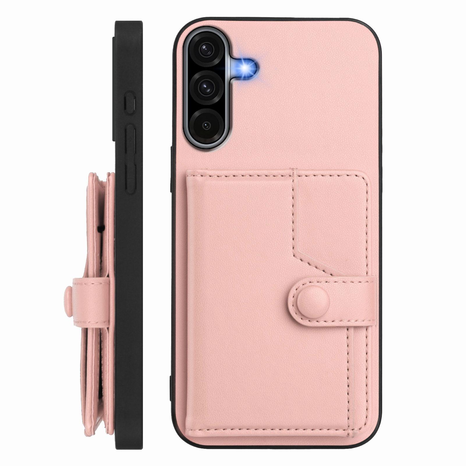

For Samsung Galaxy A56 5G/Galaxy A36 5G Case RFID Blocking Card Holder Kickstand TPU+PU Leather Phone Back Cover Rose Gold