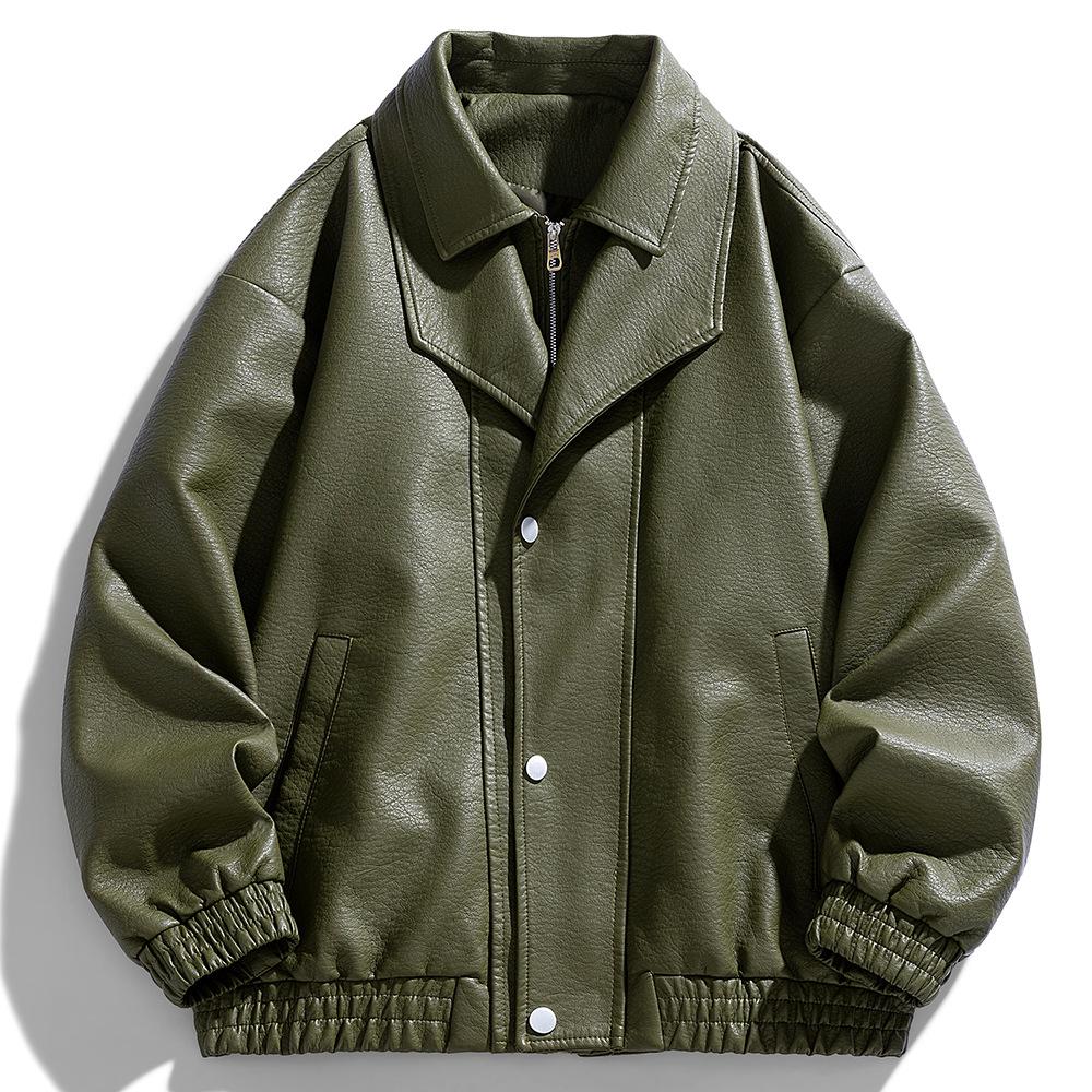 American PU Leather Jacket Men's Men's Jacket Spring and Autumn New Stand Collar Motorcycle Suit Versatile Jacket Men