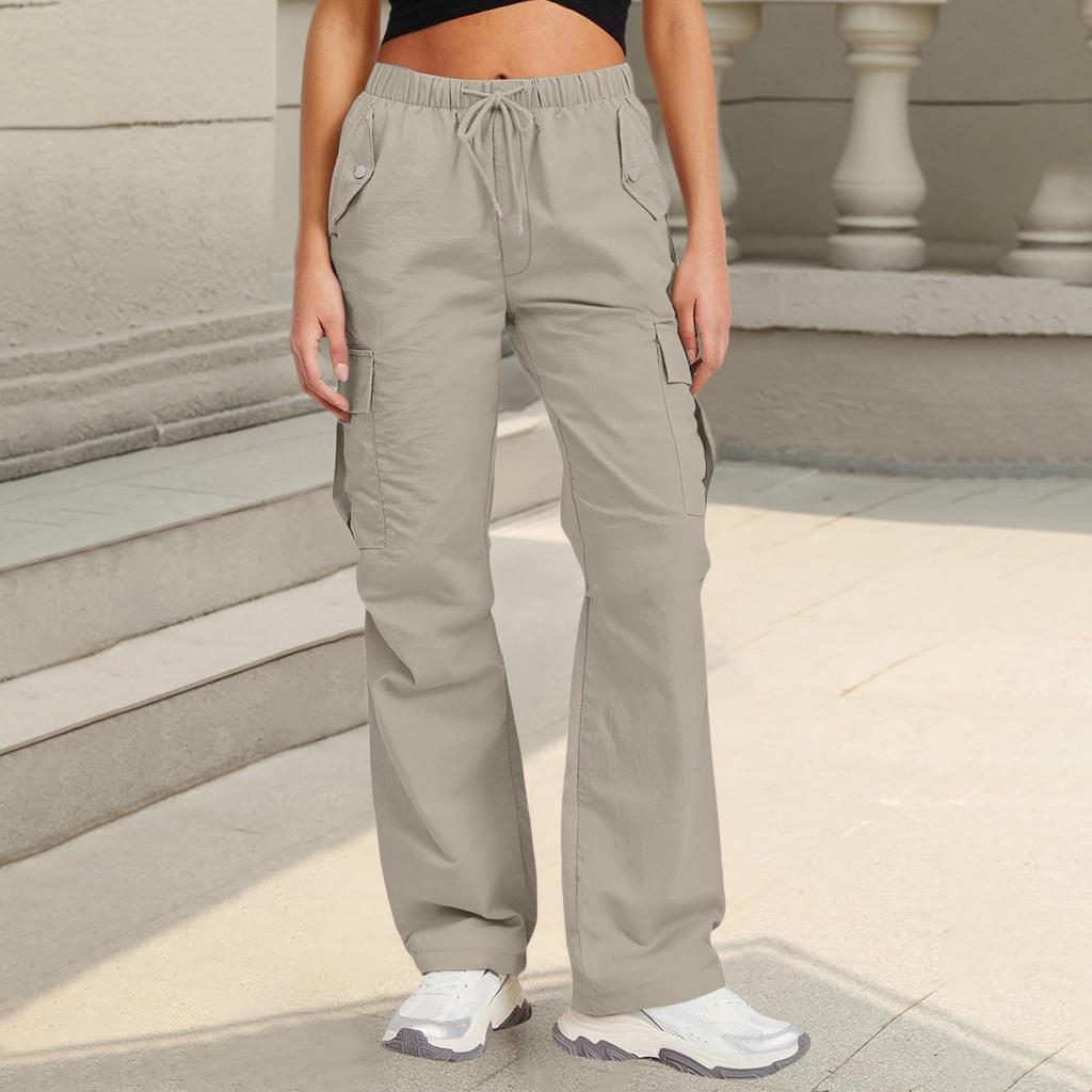 Women's Sports Pants Casual Loose Solid Color High Waisted Pocket Pants