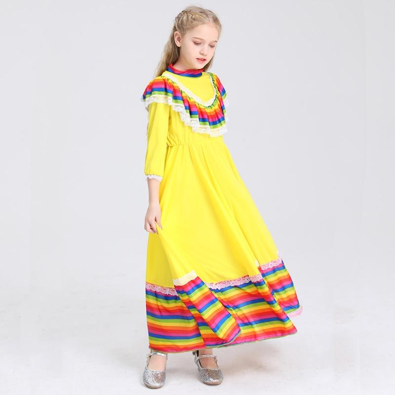Traditional Mexican Girl Long Skirt Ethnic Dance Costume Children's Ethnic Style Party Performance Game Costume
