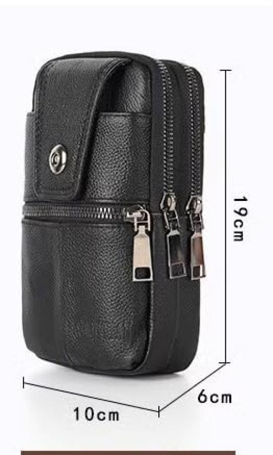 Multifunctional smartphone shoulder waist belt perfect for outings and leather smartphone case for pouch, bag, bag, pouch, travel. 3-way men, black.